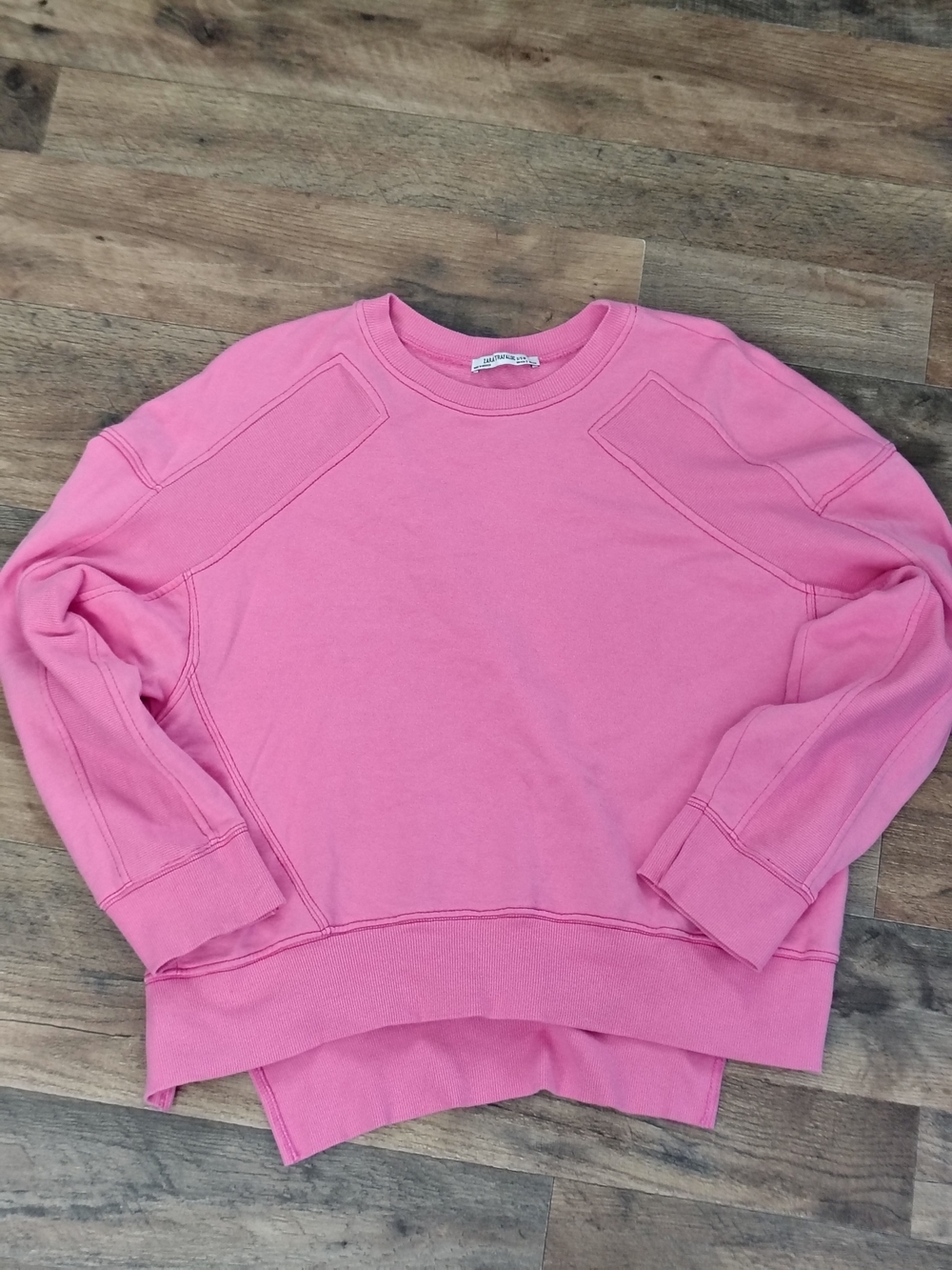 Zara Pink Ribbed Crewneck Sweatshirt